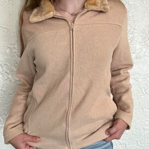 Nick & Sarah Sport Jacket Fleece Fur Women's M Tan and Cream Y2K Vintage
